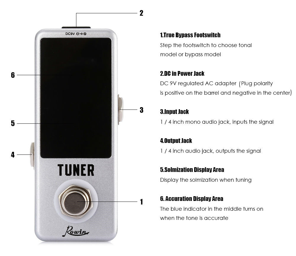 ROWIN LT - 910 LCD Screen Chromatic Guitar Pedal Tuner True Bypass