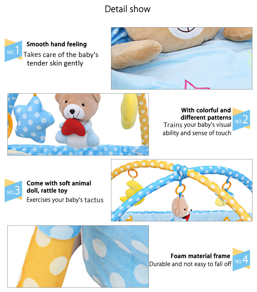 Baby Soft Play Mat Bear Folding Gym Blanket with Frame