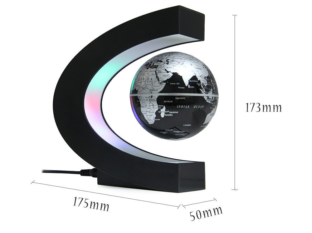 C Shape Levitation Floating Globe Rotating Magnetic World Map Colorful LED Lamp Gift Decoration