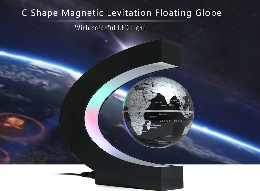 C Shape Levitation Floating Globe Rotating Magnetic World Map Colorful LED Lamp Gift Decoration