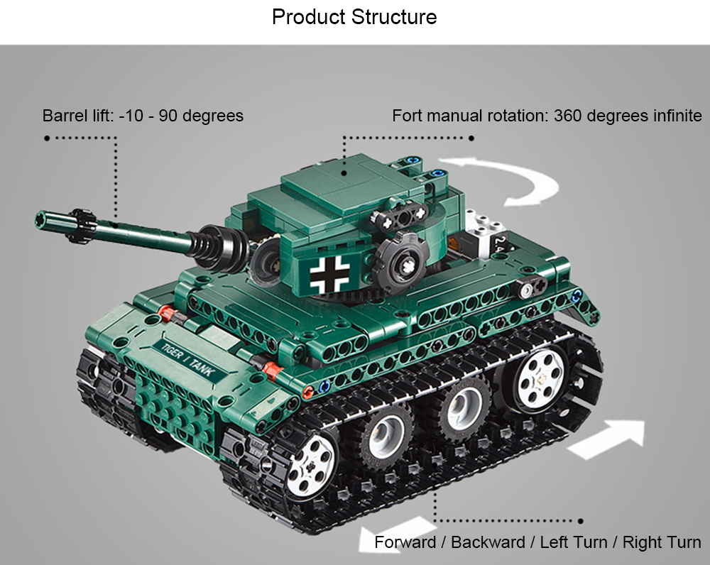 CaDA C51018 DIY Puzzle Strong Power Remote Control Crawler Tank Toy for Children